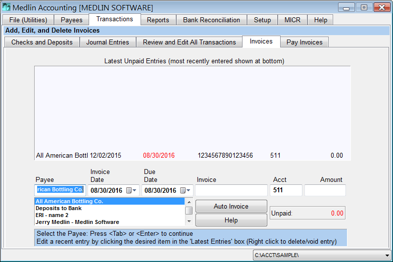 Desktop Accounting Software by Medlin Invoice Entry
